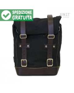 Unit Garage U001 borsa moto laterale Canvas nera con finiture in cuoio marrone da 10-14 litri