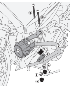 Kit Givi LS5135 necessario per poter montare il paramotore TN5135 sulla moto BMW R1250RT quando sono presenti i faretti originali BMW.