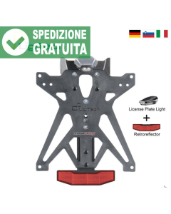 Portatarga regolabile omologato Lightech KTARHO123 per la moto Honda CB750 Hornet 2023 con luce targa e catarifrangente inclusi.