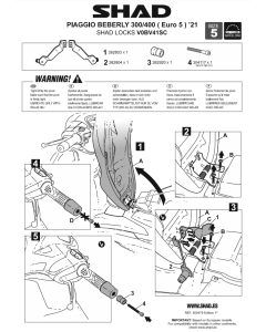 Shad V0BV41SC Piaggio Beverly 300/400/300S/400S dal 2021 attacco sella antifurto manubrio