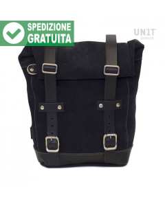 Unit Garage U002 borsa moto laterale in crosta di cuoio nera da 10-14 litri