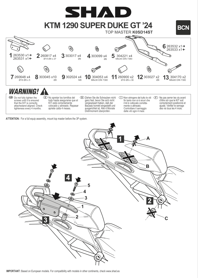 Istruzioni per il montaggio dell'attacco bauletto Shad K0SD14ST.