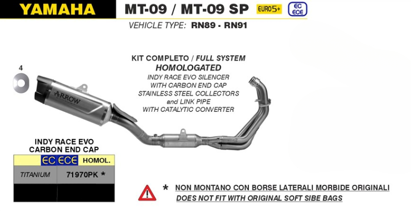 Arrow 71970PK kit omologato indy race evo 71970PK per Yamaha MT-09 2024.