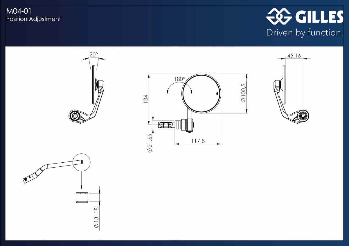 Gilles tooling M04-01-BD coppia di specchietti moto Moon.