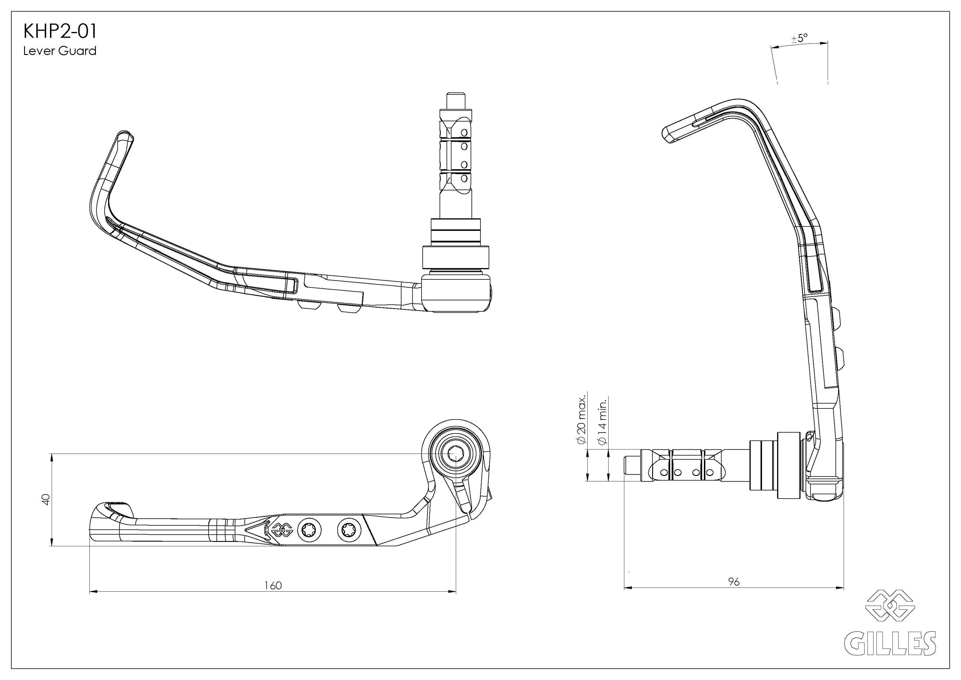 Misure e dettagli tecnici del paraleva frizione Gilles Tooling KHP2-01-BD.