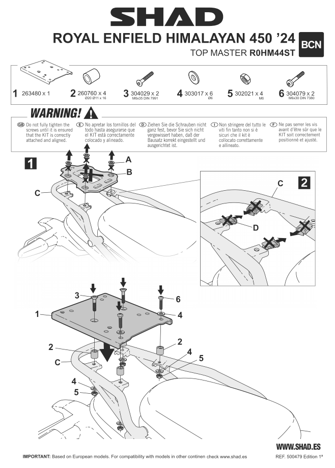 Shad Istruzioni di montaggio R0HM44ST attacco bauletto per Himalayan 450.