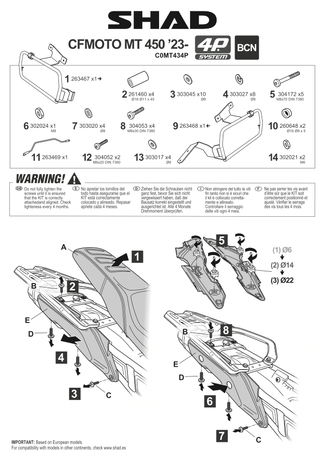 Istruzioni di montaggio dei telaietti 4P System Sahd C0MT434P per CFMoto 450MT.