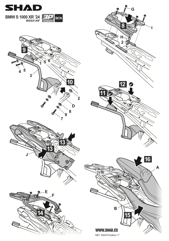 Shad W0SX14IF come montare i telaietti della moto Bmw S1000XR dal 2024.