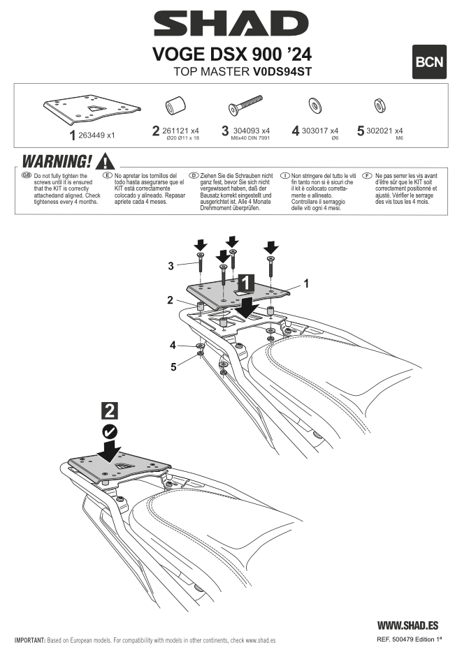 Istruzioni di montaggio dell'attacco bauletto Shad V0DS94ST.