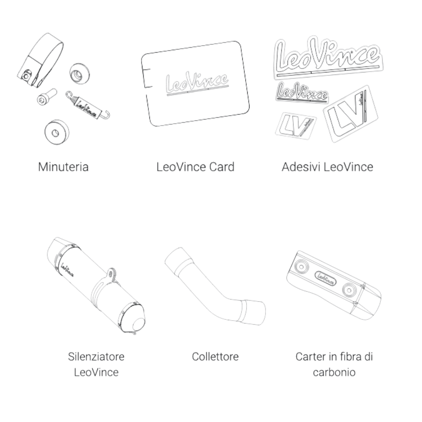 Materiale incluso nella fornitura con gli scarichi Leovince.