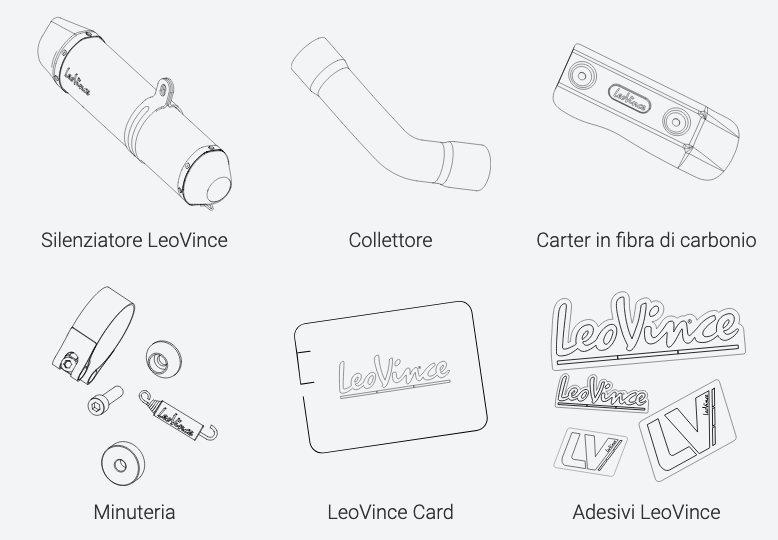 LeoVince 14410EU LV Pro materiale incluso nella fornitura.