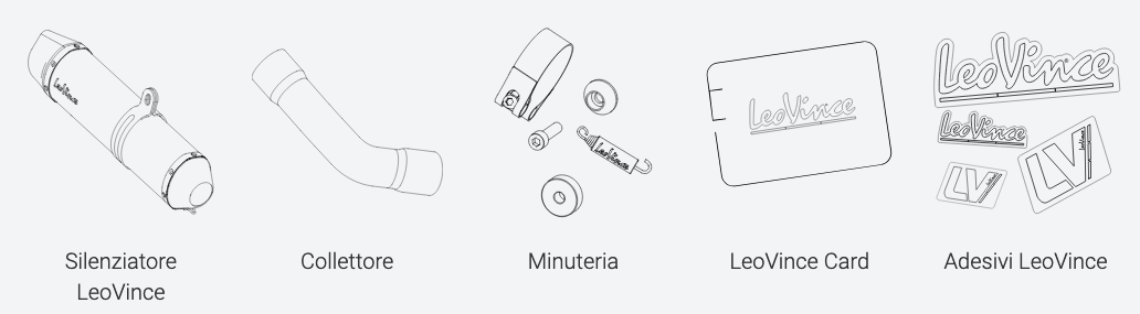 Materiale incluso nella fornitura dello scarico Leovince 14446E.