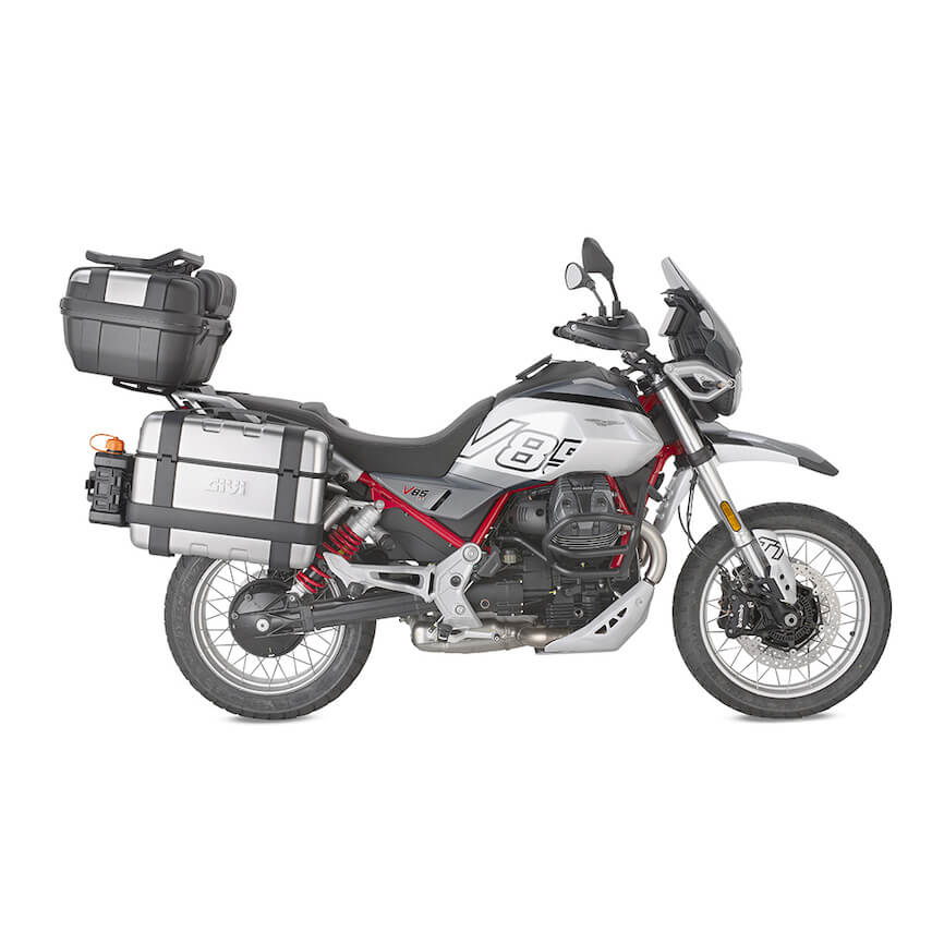 valigie Givi Monokey montate sulla Moto Guzzi V85 TT dal 2024.