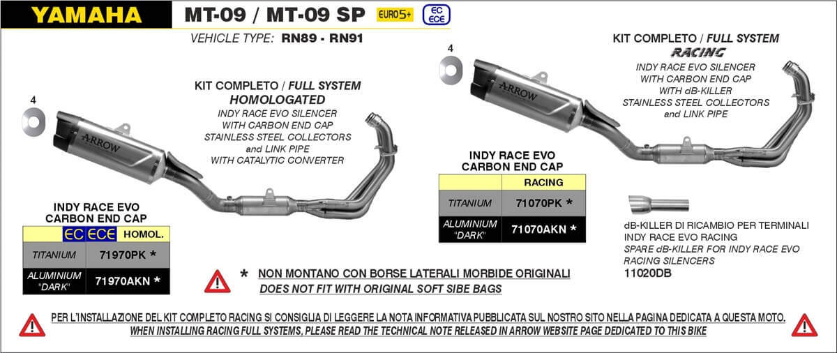 Arrow 71070PK kit omologato indy race evo 71970PK per Yamaha MT-09 2024.