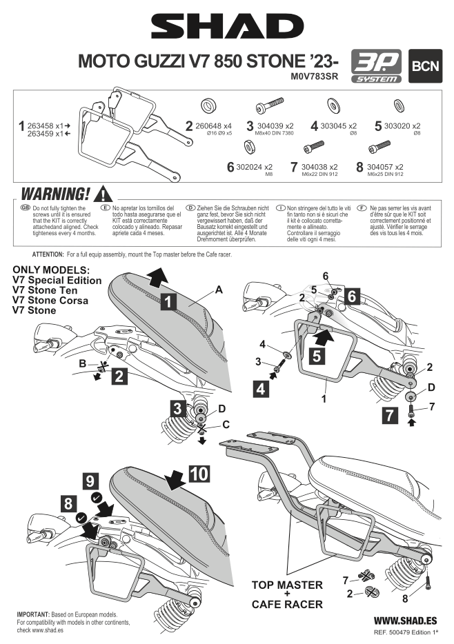 Shad M0V783SR istruzioni per il montaggio dei telaietti.