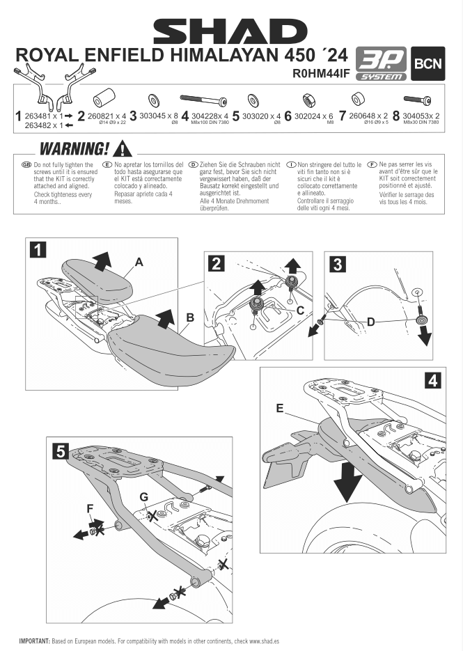 Istruzioni di montaggio telaietti 3P system Shad R0HM44IF.