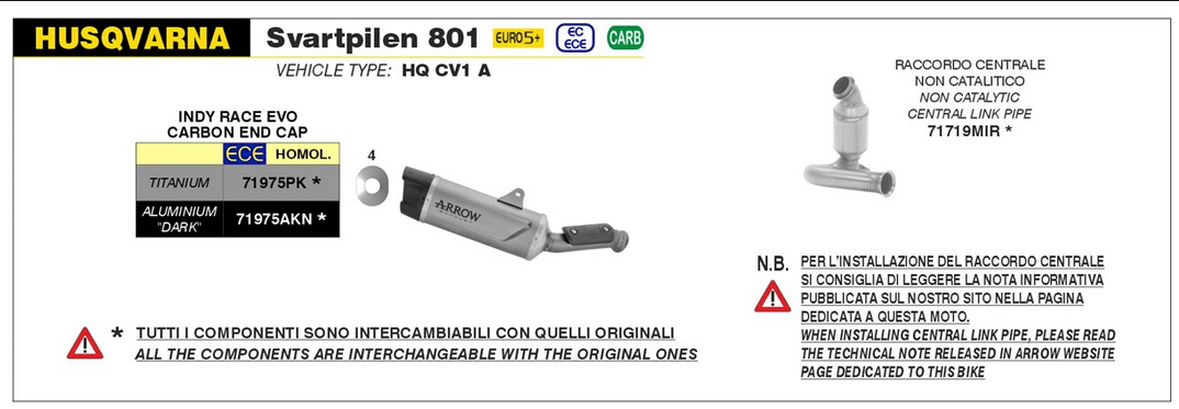 husqvarna Svartpilen 801 schema scarico terminale collettori Arrow.