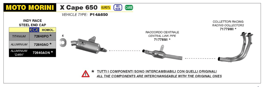 Terminale e collettori Arrow per la moto Morini X-Cape 650.